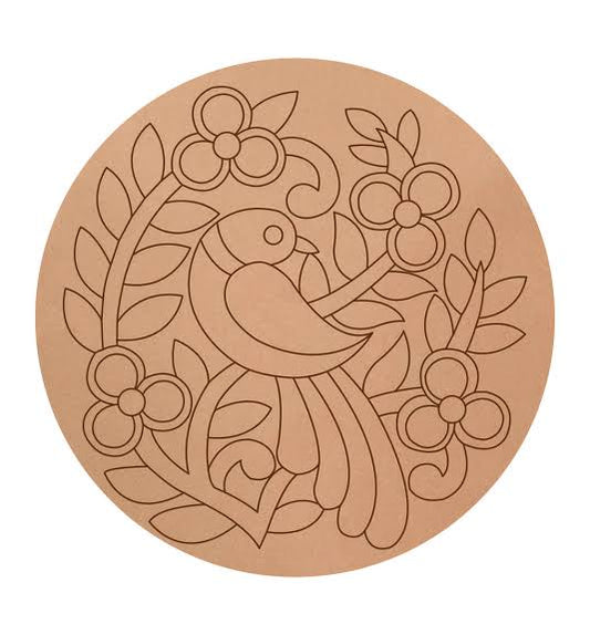 Premarked Bird-Floral Base Cutout MDF Design